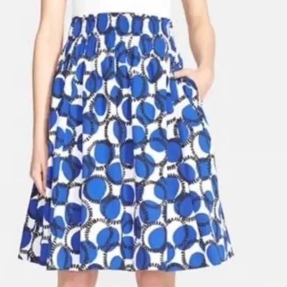 Kate Spade blue black a line midi skirt elastic waist Size 2 Geometric